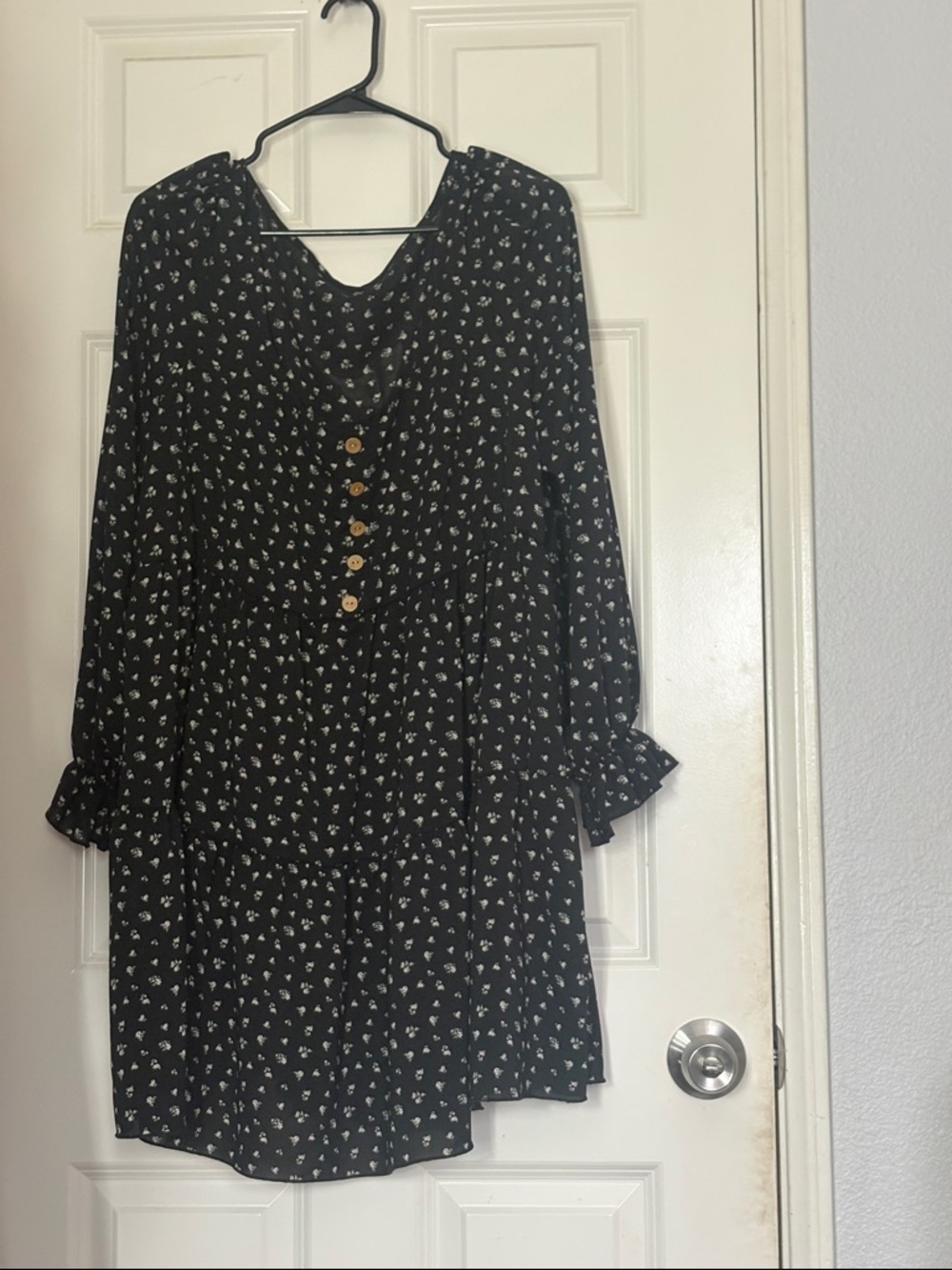 SHEIN Black Floral Long Sleeve Button Front Dress